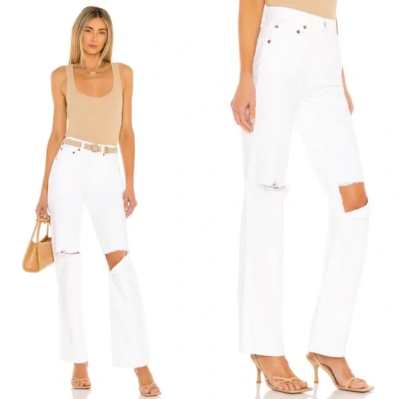 NWT Redone Originals 90s High Rise Loose in White With Rips - Picture 1 of 10
